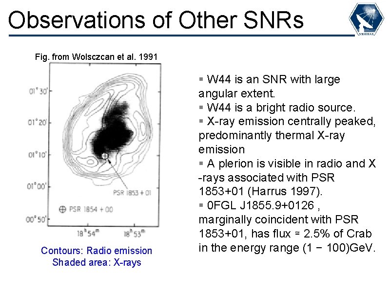Observations of Other SNRs Fig. from Wolsczcan et al. 1991 Contours: Radio emission Shaded