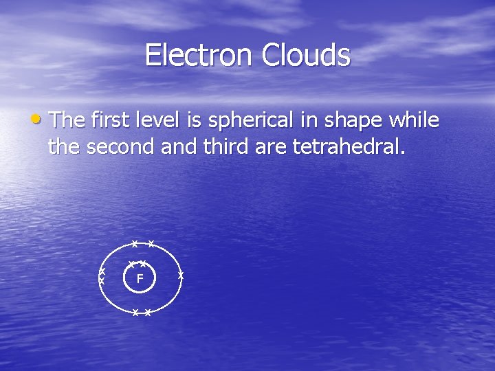 Electron Clouds • The first level is spherical in shape while the second and