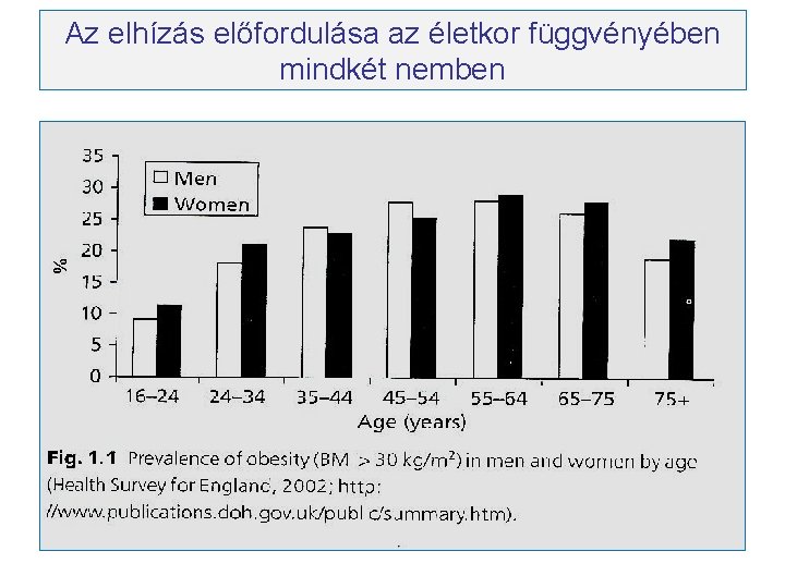 Az elhízás előfordulása az életkor függvényében mindkét nemben 