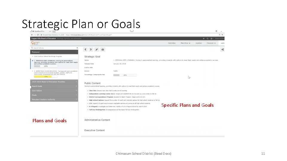 Strategic Plan or Goals Specific Plans and Goals Chimacum School District (Boad Docs) 11