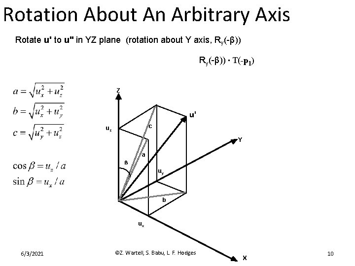 Rotation About An Arbitrary Axis Rotate u' to u'' in YZ plane (rotation about
