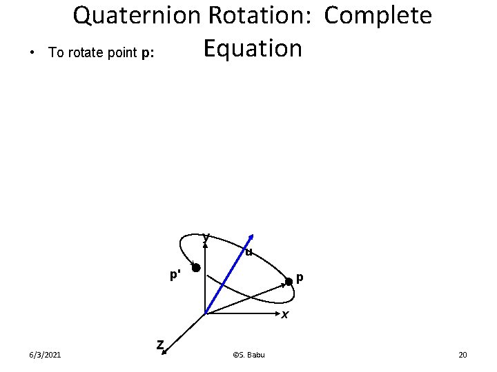  • Quaternion Rotation: Complete Equation To rotate point p: y u p' p