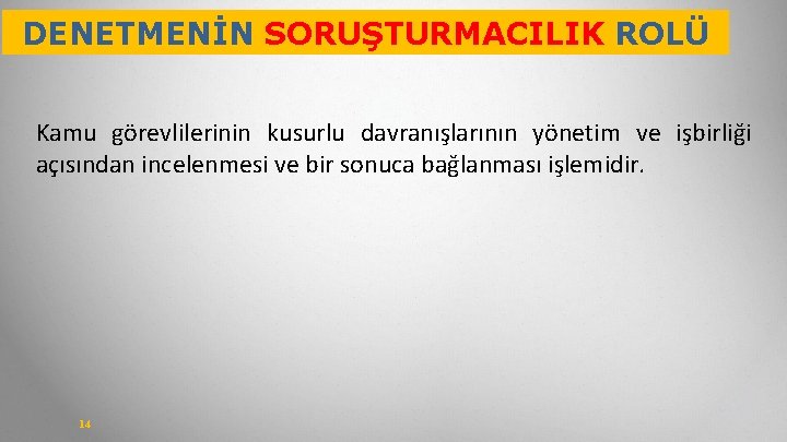 DENETMENİN SORUŞTURMACILIK ROLÜ Kamu görevlilerinin kusurlu davranışlarının yönetim ve işbirliği açısından incelenmesi ve bir