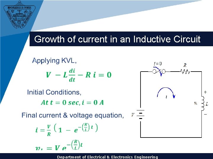 Growth of current in an Inductive Circuit Ø Department of Electrical & Electronics Engineering