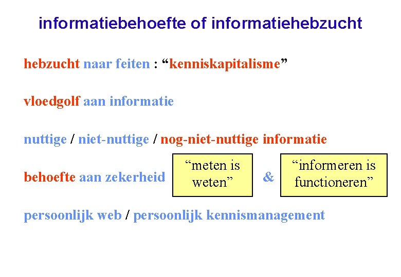 informatiebehoefte of informatiehebzucht naar feiten : “kenniskapitalisme” vloedgolf aan informatie nuttige / niet-nuttige /