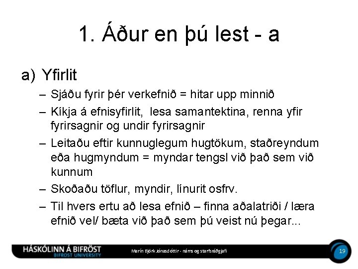 1. Áður en þú lest - a a) Yfirlit – Sjáðu fyrir þér verkefnið