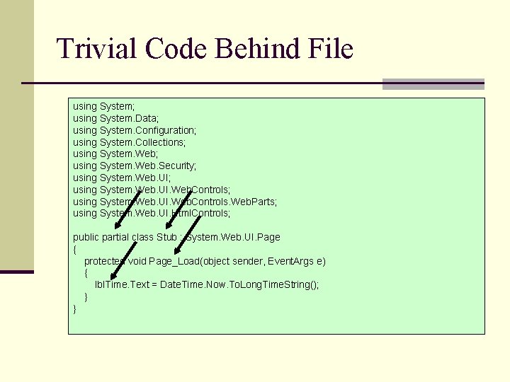 Trivial Code Behind File using System; using System. Data; using System. Configuration; using System.