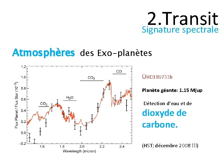 2. Transit Signature spectrale Atmosphères des Exo-planètes ÙHD 189733 b Planète géante: 1. 15