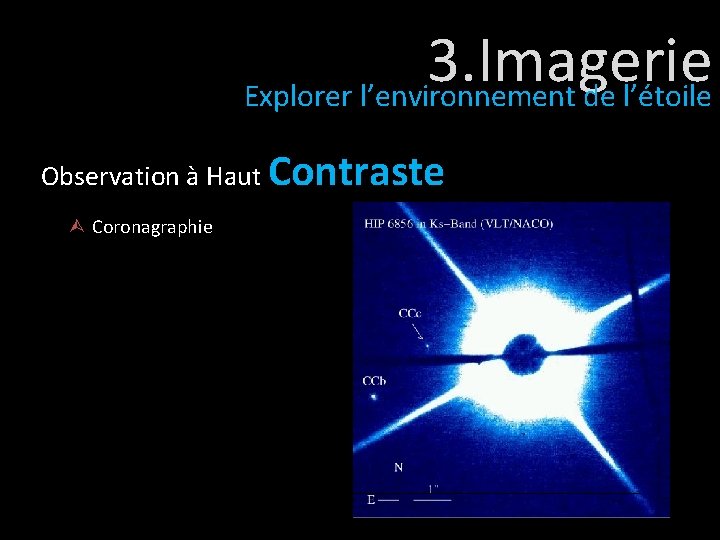 3. Imagerie Explorer l’environnement de l’étoile Observation à Haut Contraste Coronagraphie 