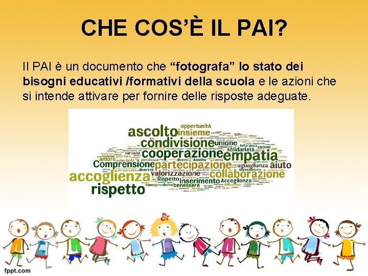 CHE COS’È IL PAI? Il PAI è un documento che “fotografa” lo stato dei