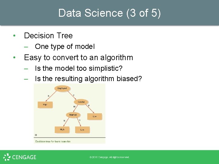Data Science (3 of 5) • Decision Tree – One type of model •
