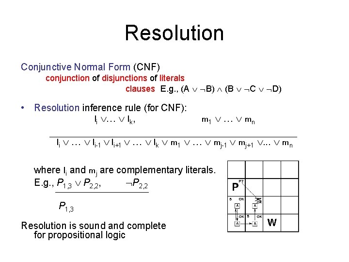 Resolution Conjunctive Normal Form (CNF) conjunction of disjunctions of literals clauses E. g. ,