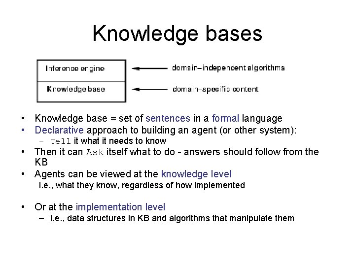 Knowledge bases • Knowledge base = set of sentences in a formal language •