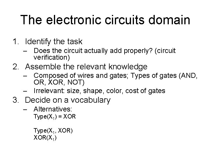 The electronic circuits domain 1. Identify the task – Does the circuit actually add