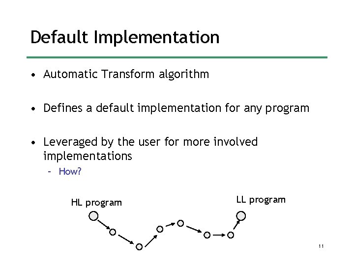 Default Implementation • Automatic Transform algorithm • Defines a default implementation for any program Default Implementation • Automatic Transform algorithm • Defines a default implementation for any program