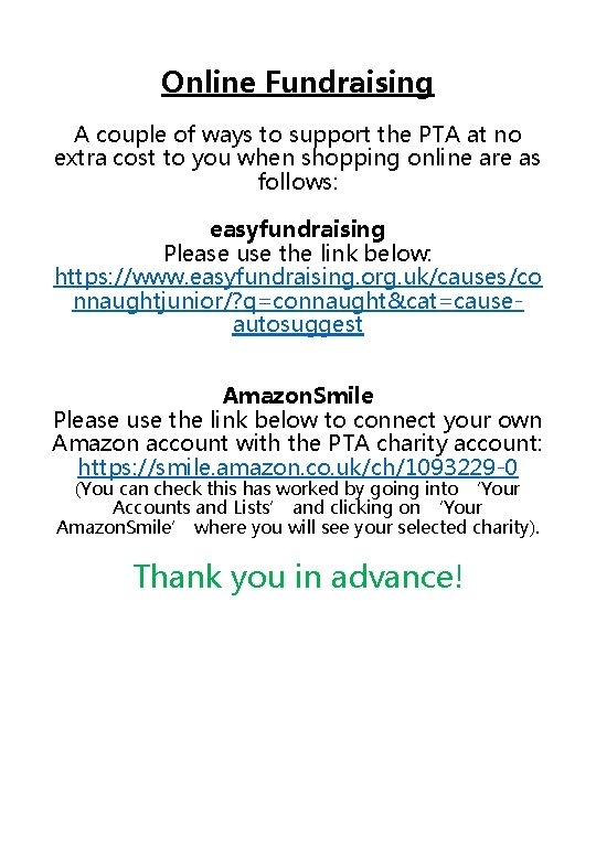 Online Fundraising A couple of ways to support the PTA at no extra cost