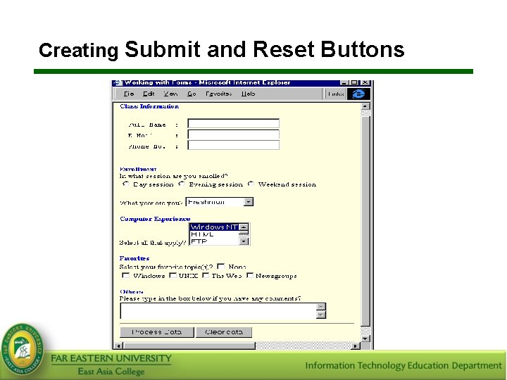 Creating Submit and Reset Buttons 