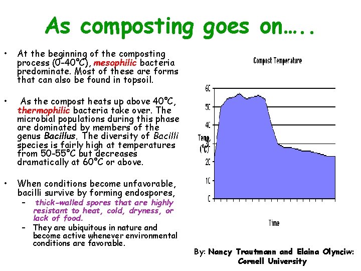 As composting goes on…. . • At the beginning of the composting process (0