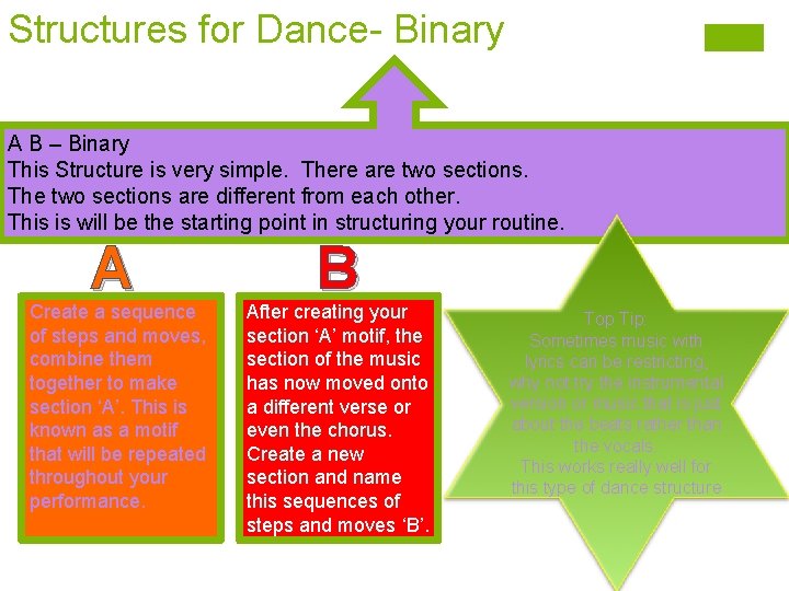Structures for Dance- Binary A B – Binary This Structure is very simple. There
