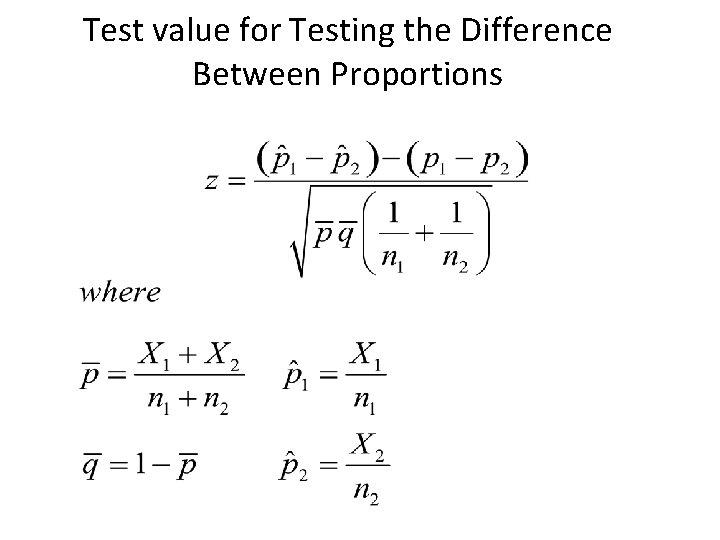 Test value for Testing the Difference Between Proportions 