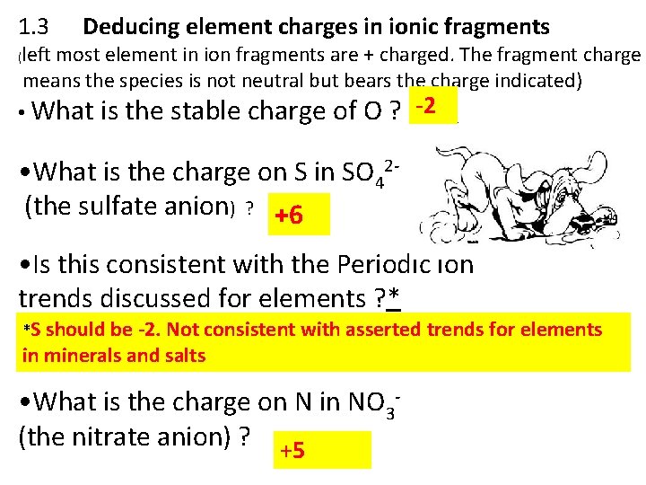 1. 3 ( Deducing element charges in ionic fragments left most element in ion