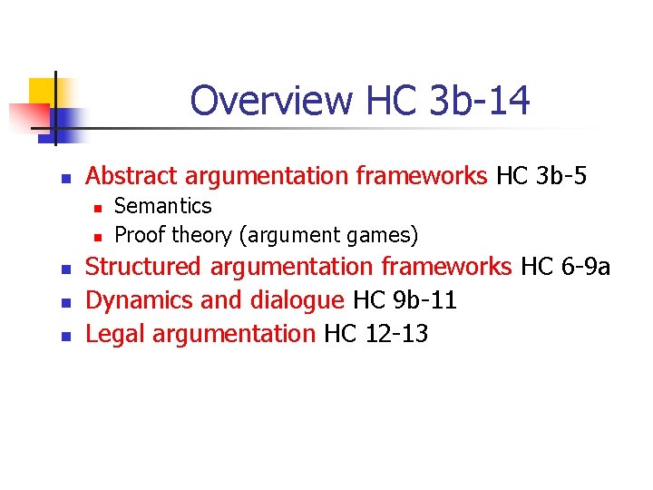 Overview HC 3 b-14 n Abstract argumentation frameworks HC 3 b-5 n n n