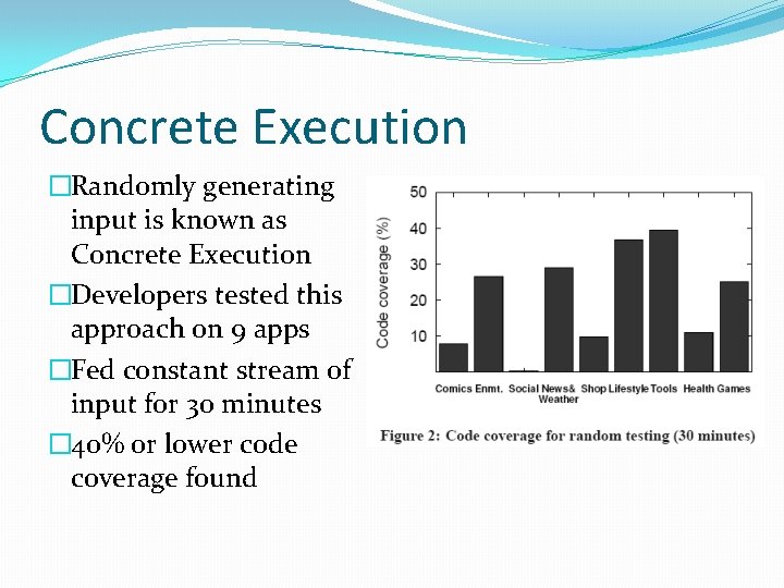 Concrete Execution �Randomly generating input is known as Concrete Execution �Developers tested this approach