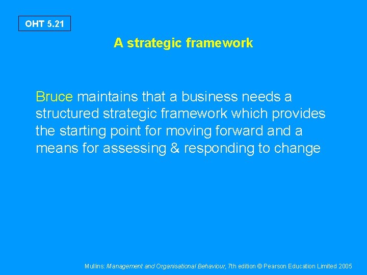 OHT 5. 21 A strategic framework Bruce maintains that a business needs a structured