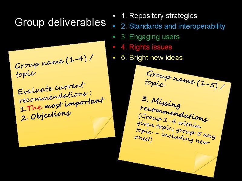 Group deliverables )/ 4 1 ( e am Group n topic nt e r