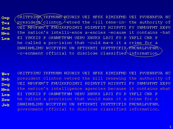 O=p T=s S=d M=n L=m ORITFSIMU YKFMUNM WIUNIS UEI HFKK RIMIXFMD president clinton -etoed