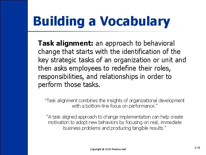 Building a Vocabulary Task alignment: an approach to behavioral change that starts with the