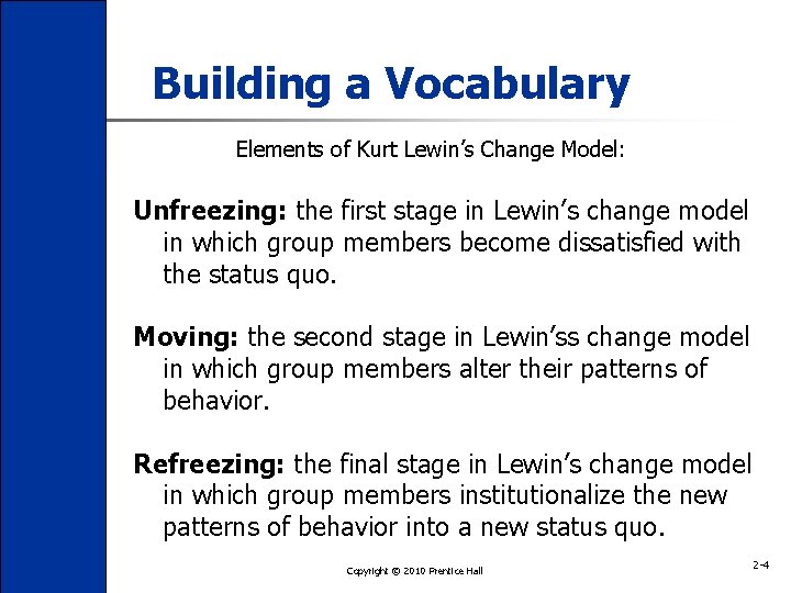 Building a Vocabulary Elements of Kurt Lewin’s Change Model: Unfreezing: the first stage in