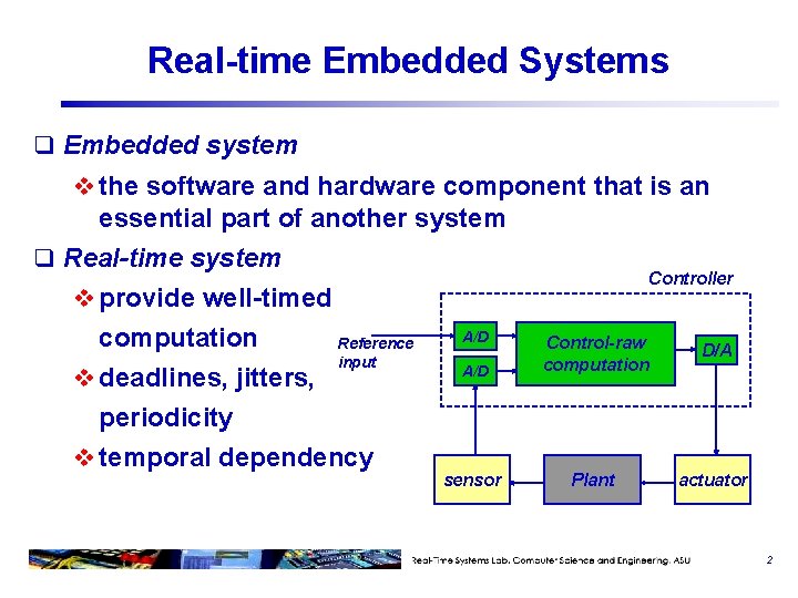 Real-time Embedded Systems q Embedded system v the software and hardware component that is