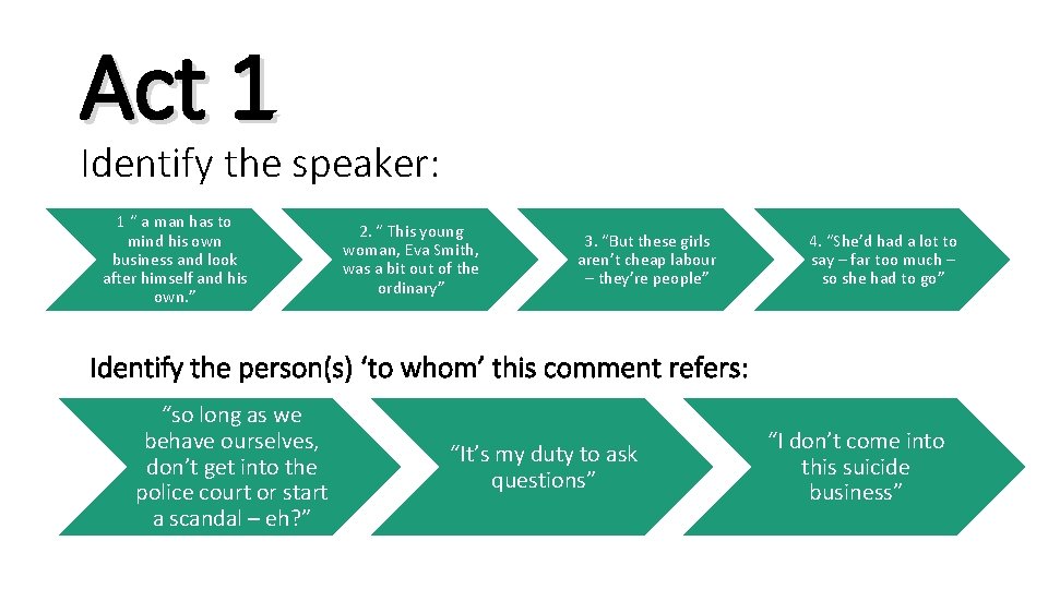 Act 1 Identify the speaker: 1 “ a man has to mind his own