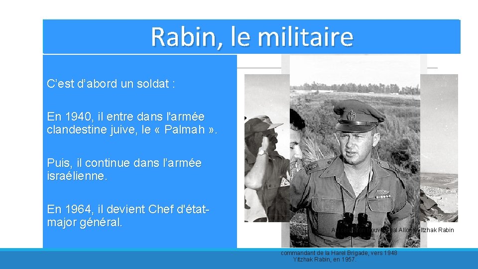 Un grand défenseur de son pays Rabin, le militaire C’est d’abord un soldat :