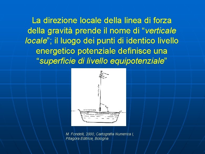 La direzione locale della linea di forza della gravità prende il nome di “verticale
