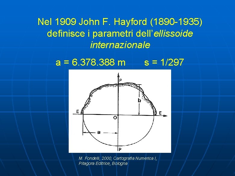 Nel 1909 John F. Hayford (1890 -1935) definisce i parametri dell’ellissoide internazionale a =