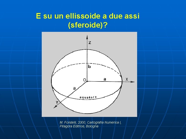 E su un ellissoide a due assi (sferoide)? M. Fondelli, 2000, Cartografia Numerica I,