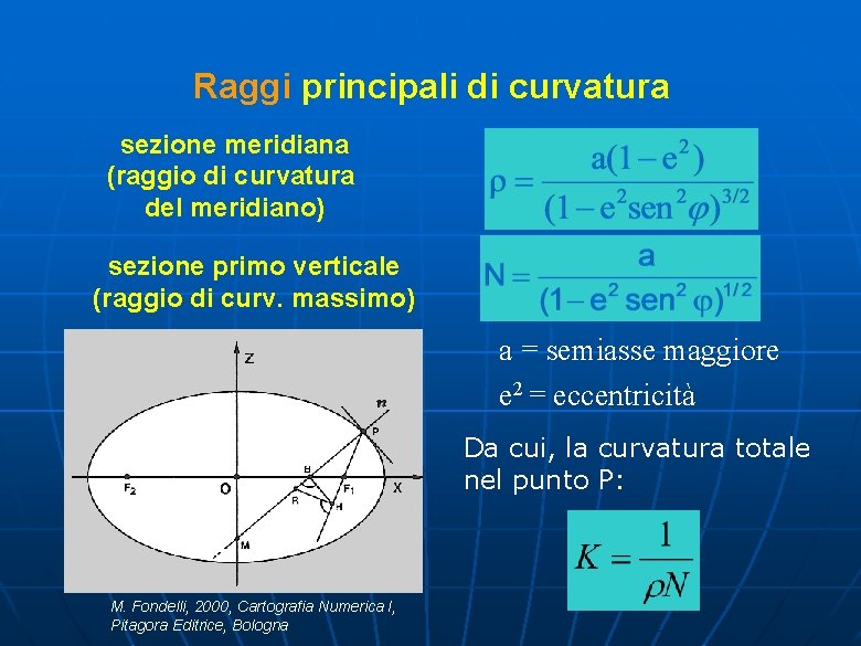 Raggi principali di curvatura sezione meridiana (raggio di curvatura del meridiano) sezione primo verticale