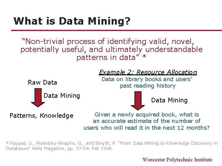 What is Data Mining? “Non-trivial process of identifying valid, novel, potentially useful, and ultimately What is Data Mining? “Non-trivial process of identifying valid, novel, potentially useful, and ultimately