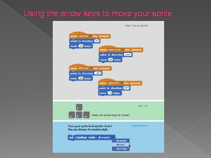 Using the arrow keys to move your sprite 