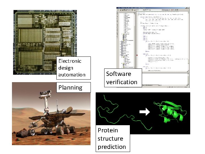 Electronic design automation Planning Software verification Protein structure prediction 