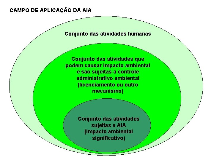 CAMPO DE APLICAÇÃO DA AIA Conjunto das atividades humanas Conjunto das atividades que podem