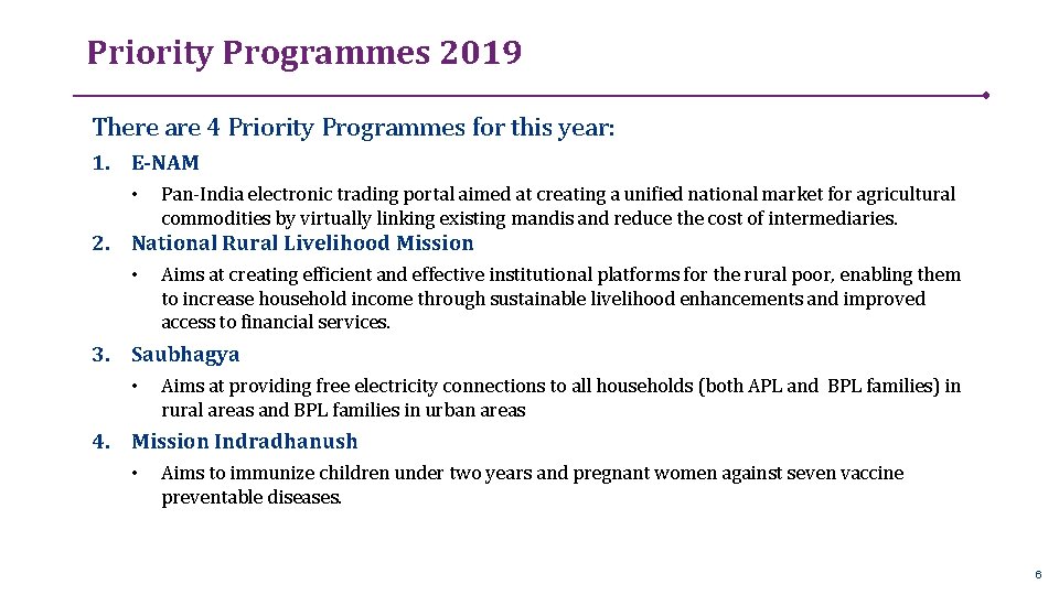 Priority Programmes 2019 There are 4 Priority Programmes for this year: 1. E-NAM •