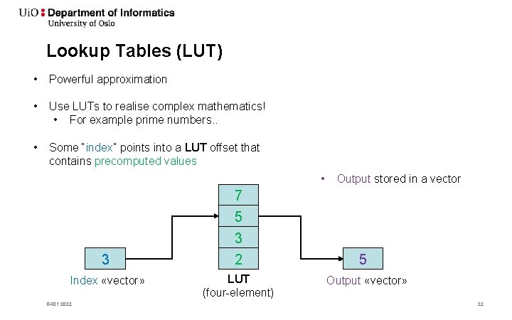 Lookup Tables (LUT) • Powerful approximation • Use LUTs to realise complex mathematics! •