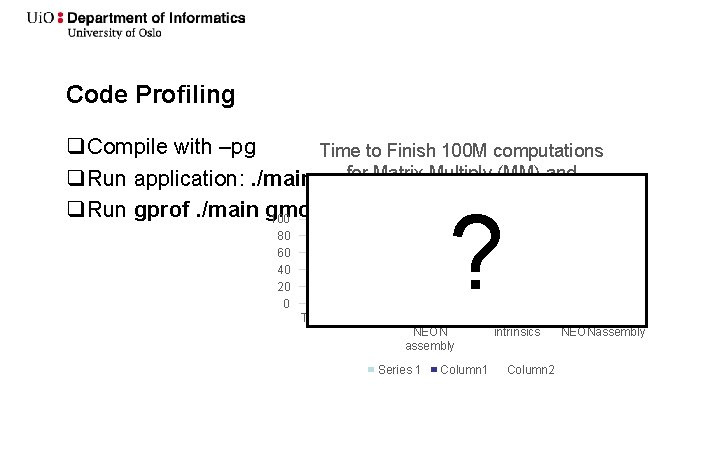 Code Profiling q Compile with –pg Time to Finish 100 M computations q Run
