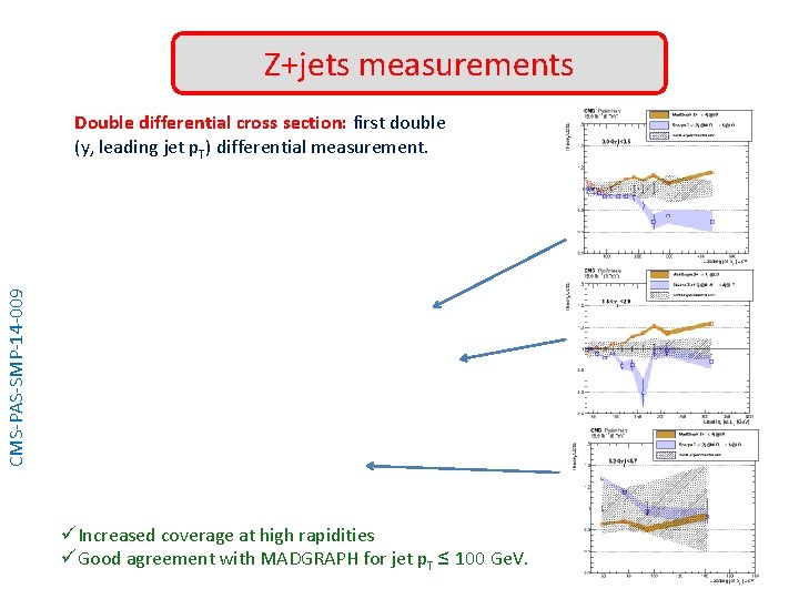 Z+jets measurements CMS-PAS-SMP-14 -009 Double differential cross section: first double (y, leading jet p.