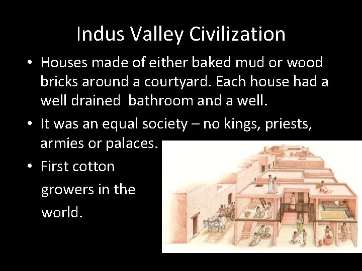 Indus Valley Civilization • Houses made of either baked mud or wood bricks around