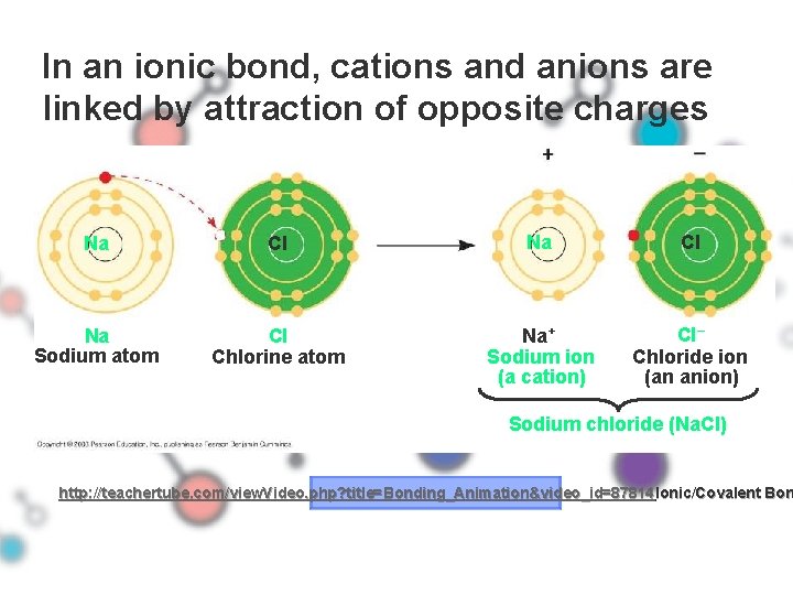 In an ionic bond, cations and anions are linked by attraction of opposite charges