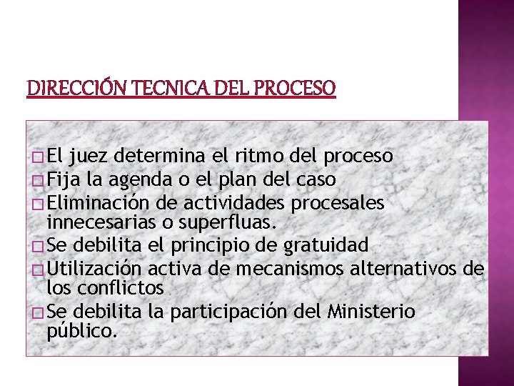 DIRECCIÓN TECNICA DEL PROCESO � El juez determina el ritmo del proceso � Fija